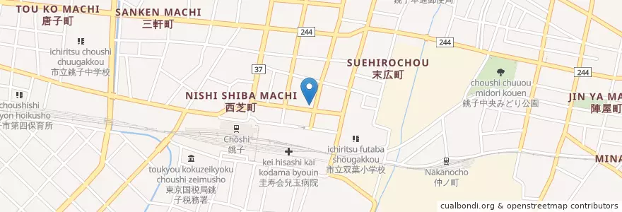 Mapa de ubicacion de 銚子公共職業安定所 en Giappone, Prefettura Di Chiba, 銚子市.