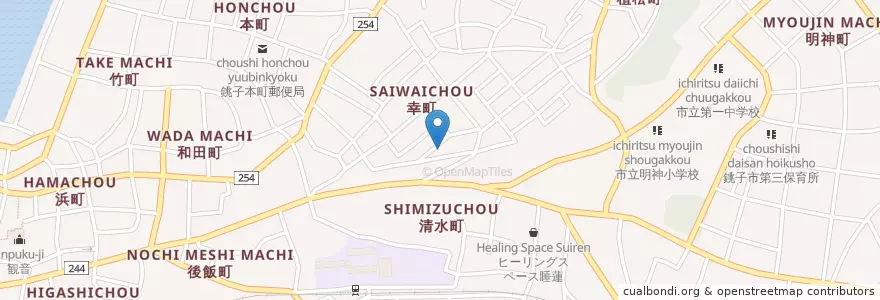 Mapa de ubicacion de 銚子市第一保育所 en اليابان, 千葉県, 銚子市.