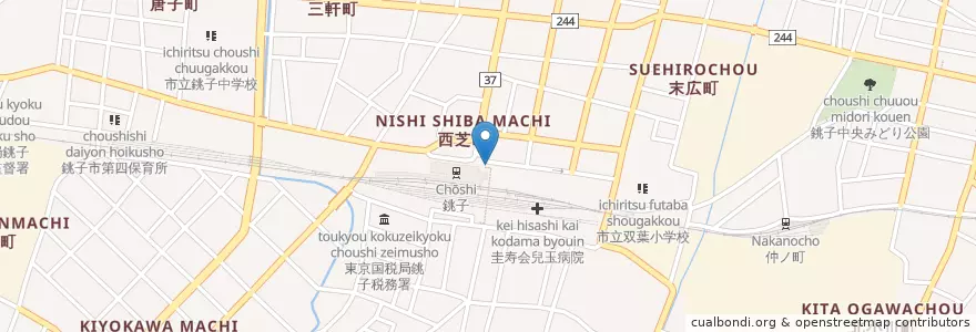 Mapa de ubicacion de 銚子警察署銚子駅前交番 en Giappone, Prefettura Di Chiba, 銚子市.