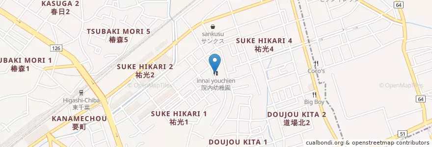 Mapa de ubicacion de 院内幼稚園 en Japón, Prefectura De Chiba, Chiba, Chuo.