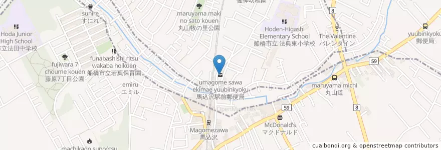 Mapa de ubicacion de 馬込沢駅前郵便局 en ژاپن, 千葉県.