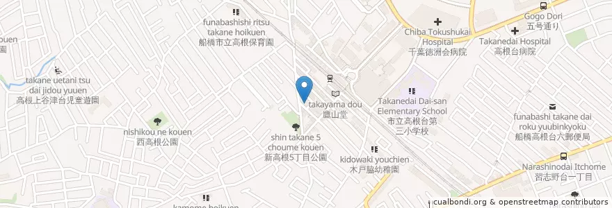 Mapa de ubicacion de 高根公団南口郵便局 en اليابان, 千葉県, 船橋市.