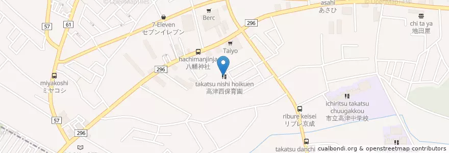 Mapa de ubicacion de 高津西保育園 en Japonya, 千葉県, 八千代市.