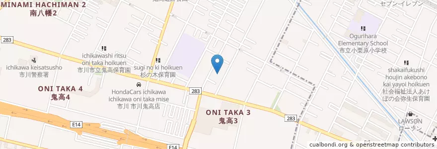 Mapa de ubicacion de 鬼高幼稚園 en 日本, 千葉県, 市川市.