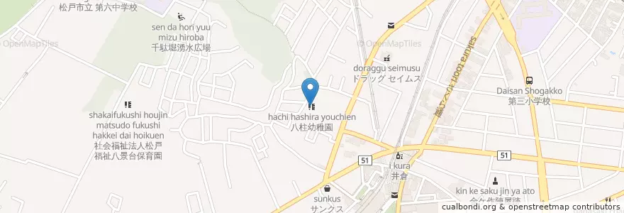 Mapa de ubicacion de 八柱幼稚園 en 일본, 지바현, 松戸市.