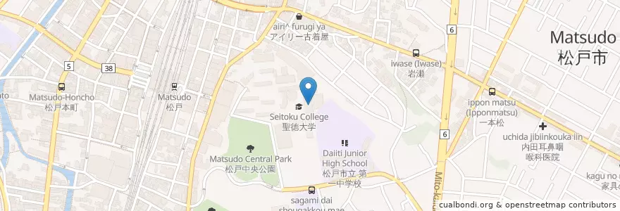 Mapa de ubicacion de 聖徳大学短期大学部 en Japão, 千葉県, 松戸市.