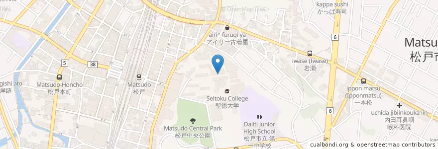 Mapa de ubicacion de 聖徳大学（人文学部） en 일본, 지바현, 松戸市.