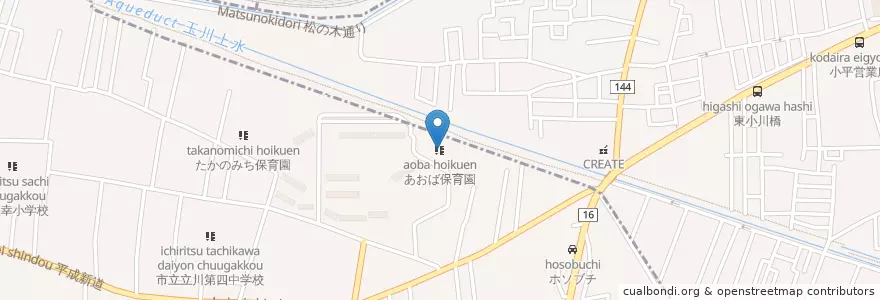 Mapa de ubicacion de あおば保育園 en 日本, 东京都/東京都, 小平市, 立川市.