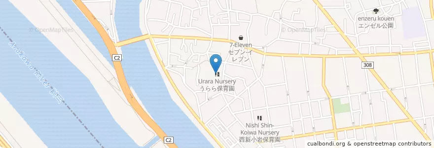 Mapa de ubicacion de うらら保育園 en 日本, 东京都/東京都, 葛飾区.