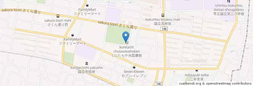 Mapa de ubicacion de くにたち中央図書館 en Japan, 東京都, 国立市.