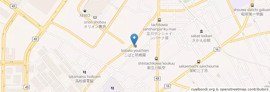 Mapa de ubicacion de こばと幼稚園 en Japón, Tokio, Tachikawa.