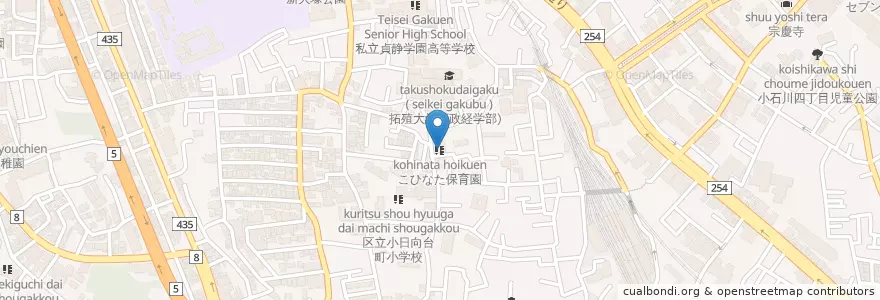 Mapa de ubicacion de こひなた保育園 en Japon, Tokyo, 文京区.