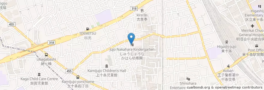 Mapa de ubicacion de じゅうじょうなかはら幼稚園 en Japon, Tokyo, 北区.