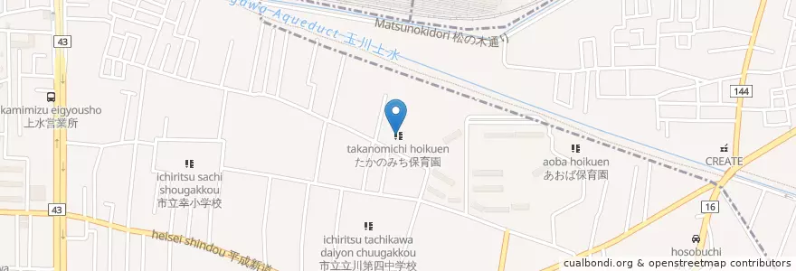 Mapa de ubicacion de たかのみち保育園 en Giappone, Tokyo, 立川市.