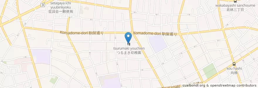 Mapa de ubicacion de つるまき幼稚園 en Japonya, 東京都, 世田谷区.