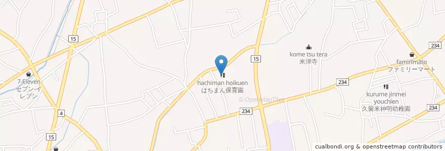 Mapa de ubicacion de はちまん保育園 en Japão, Tóquio, 東久留米市.