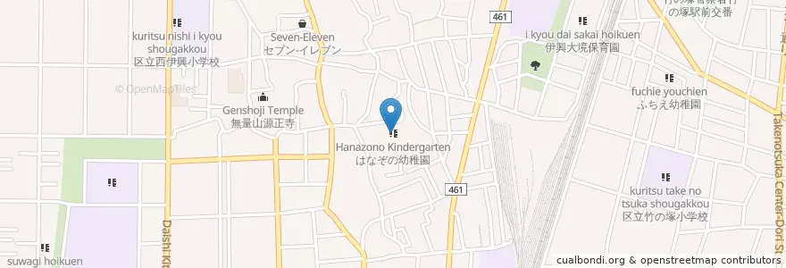 Mapa de ubicacion de Hanazono Kindergarten en Japan, Tokyo, Adachi.