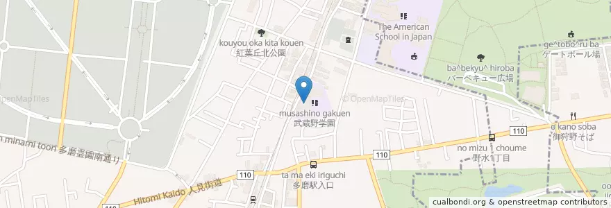 Mapa de ubicacion de 武蔵野学園ひまわり幼稚園 en اليابان, 東京都, 府中市.