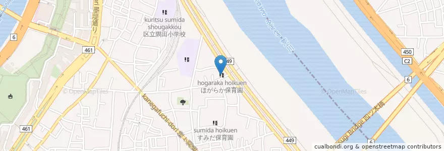 Mapa de ubicacion de ほがらか保育園 en 日本, 東京都, 墨田区.