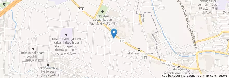 Mapa de ubicacion de みたかつくしんぼ保育園 en 일본, 도쿄도, 調布市, 三鷹市.