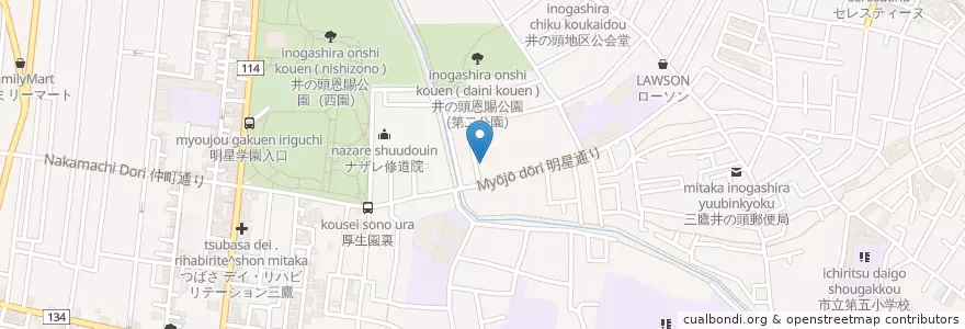 Mapa de ubicacion de みたか小鳥の森保育園 en 일본, 도쿄도, 三鷹市.