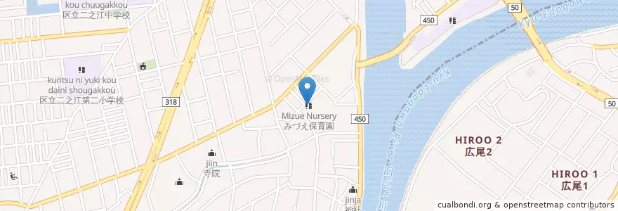 Mapa de ubicacion de みづえ保育園 en Jepun, 東京都, 江戸川区.