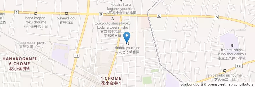 Mapa de ubicacion de りんどう幼稚園 en Japonya, 東京都, 小平市.