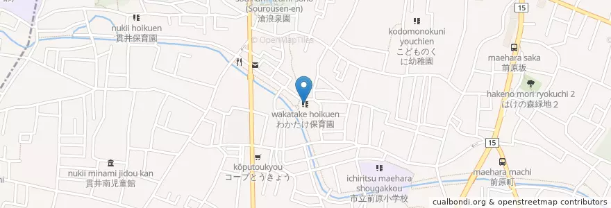 Mapa de ubicacion de わかたけ保育園 en Jepun, 東京都, 小金井市.