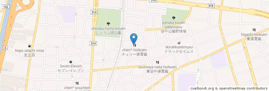 Mapa de ubicacion de チェリー保育園 en Japonya, 東京都, 足立区.