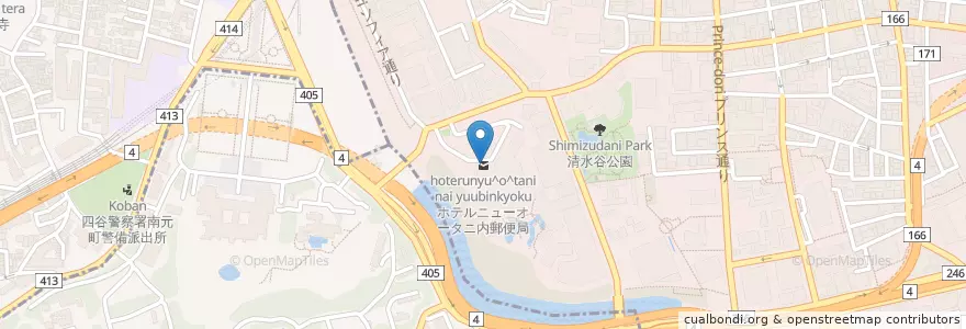 Mapa de ubicacion de ホテルニューオータニ内郵便局 en 日本, 東京都, 千代田区.
