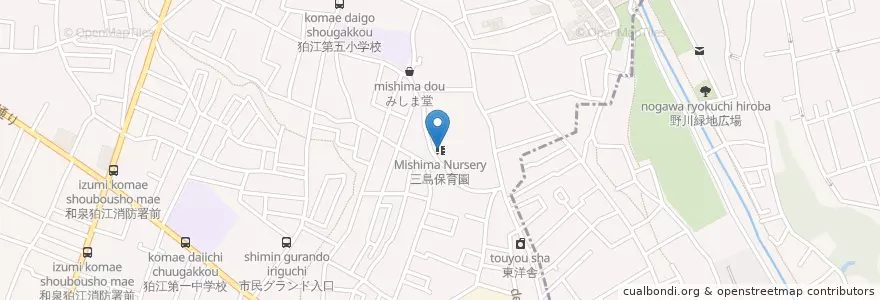 Mapa de ubicacion de 三島保育園 en Giappone, Tokyo, 狛江市.