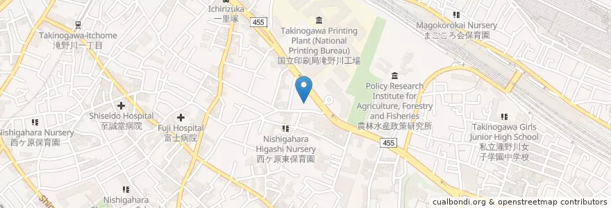 Mapa de ubicacion de 西ヶ原病院 en Japón, Tokio, Kita.