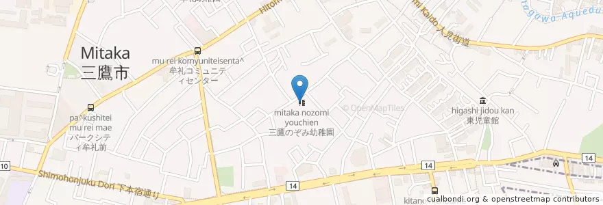 Mapa de ubicacion de 三鷹のぞみ幼稚園 en Japón, Tokio, Mitaka.