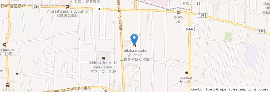 Mapa de ubicacion de 三鷹みずほ幼稚園 en Japan, 東京都, 三鷹市.