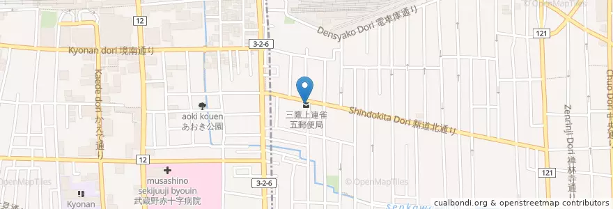 Mapa de ubicacion de 三鷹上連雀五郵便局 en Япония, Токио.