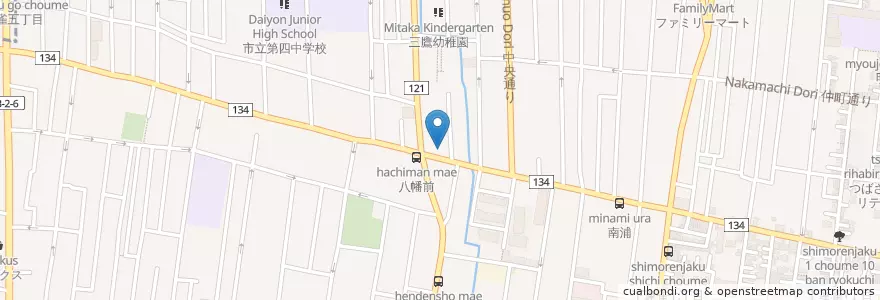 Mapa de ubicacion de 三鷹下連雀四郵便局 en 일본, 도쿄도, 三鷹市.