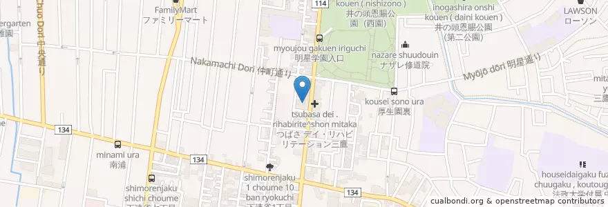 Mapa de ubicacion de 三鷹下連雀郵便局 en Japan, Tokio, 三鷹市.