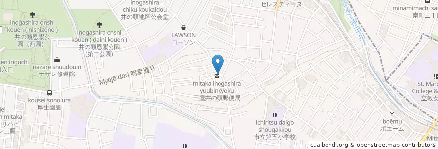 Mapa de ubicacion de 三鷹井の頭郵便局 en Japão, Tóquio, 三鷹市.
