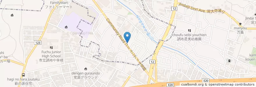 Mapa de ubicacion de 三鷹大沢四郵便局 en Japan, Tokio, 調布市, 三鷹市.