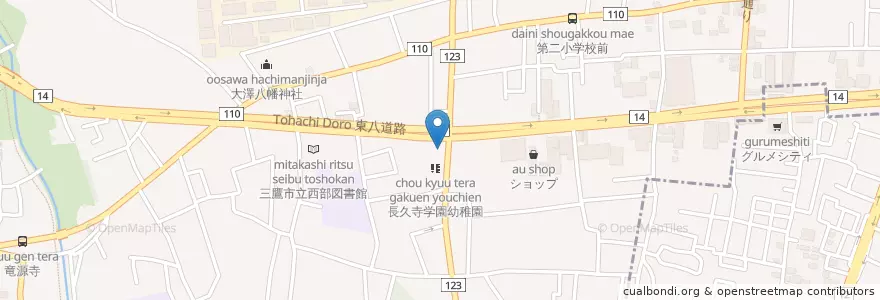 Mapa de ubicacion de 三鷹大沢郵便局 en Japonya, 東京都, 三鷹市.