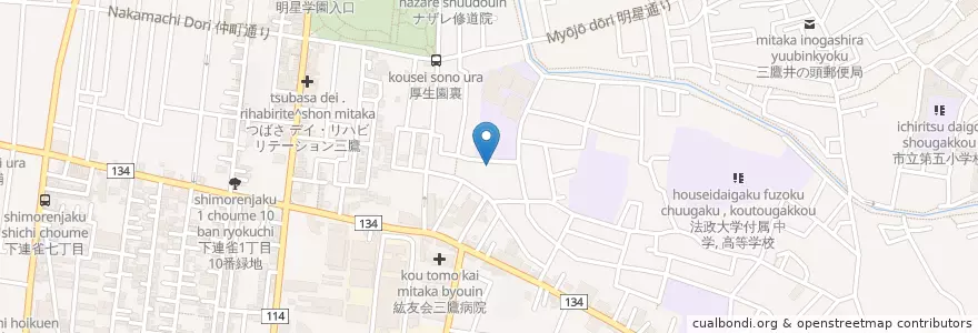 Mapa de ubicacion de 三鷹小鳩幼稚園 en 일본, 도쿄도, 三鷹市.