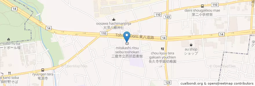Mapa de ubicacion de 三鷹市立西部図書館 en Japão, Tóquio, 三鷹市.
