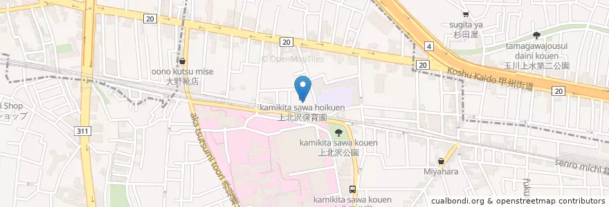 Mapa de ubicacion de 上北沢保育園 en Japonya, 東京都.