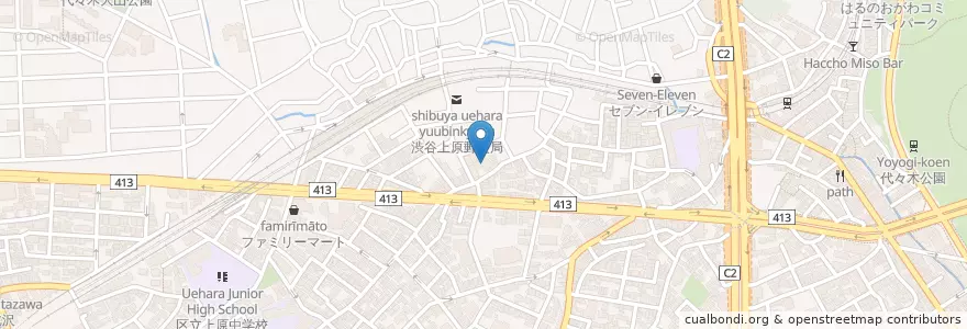 Mapa de ubicacion de 上原保育園 en Jepun, 東京都, 渋谷区.