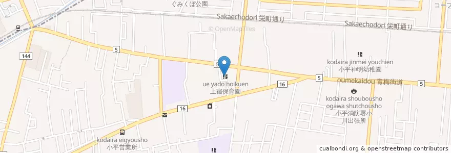 Mapa de ubicacion de 上宿保育園 en Japão, Tóquio, 小平市.