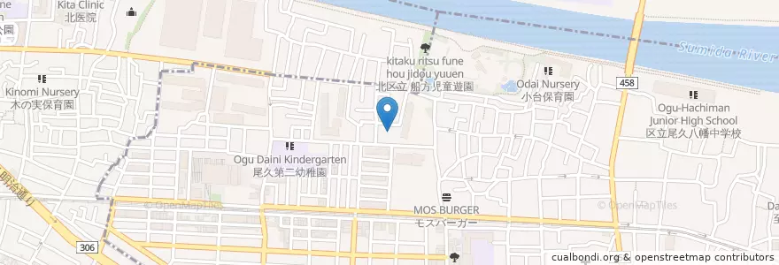 Mapa de ubicacion de 荒川区立上尾久保育園 en 日本, 東京都.