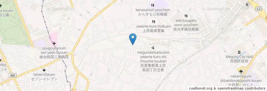 Mapa de ubicacion de 上目黒四郵便局 en Japan, Tokyo, Meguro.