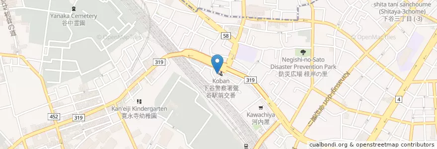 Mapa de ubicacion de 下谷警察署鶯谷駅前交番 en 일본, 도쿄도, 다이토구.