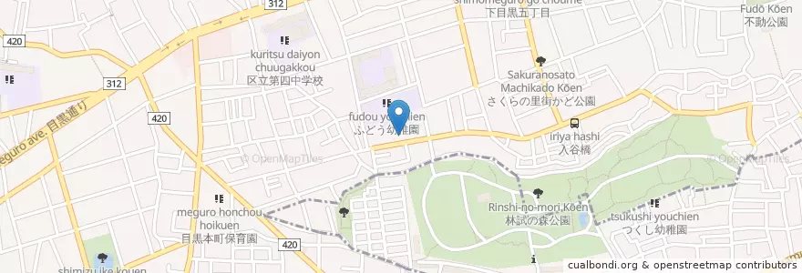 Mapa de ubicacion de 不動保育園 en اليابان, 東京都, 目黒区.