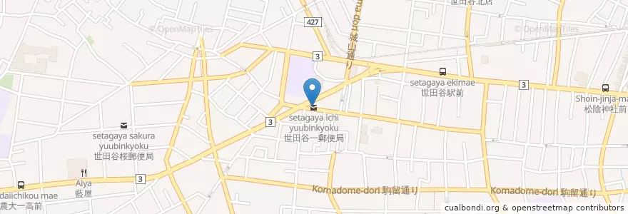 Mapa de ubicacion de 世田谷一郵便局 en 日本, 東京都, 世田谷区.